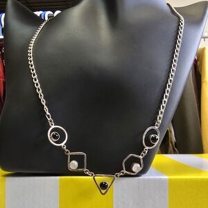 Sterling Silver and Black Geometric Necklace